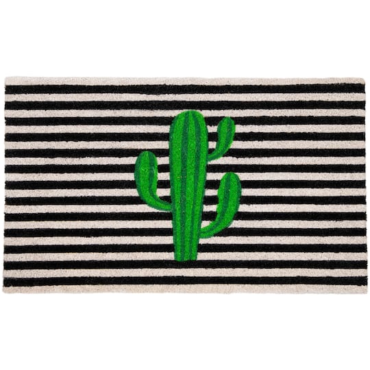 Green Cactus Striped Outdoor Doormat